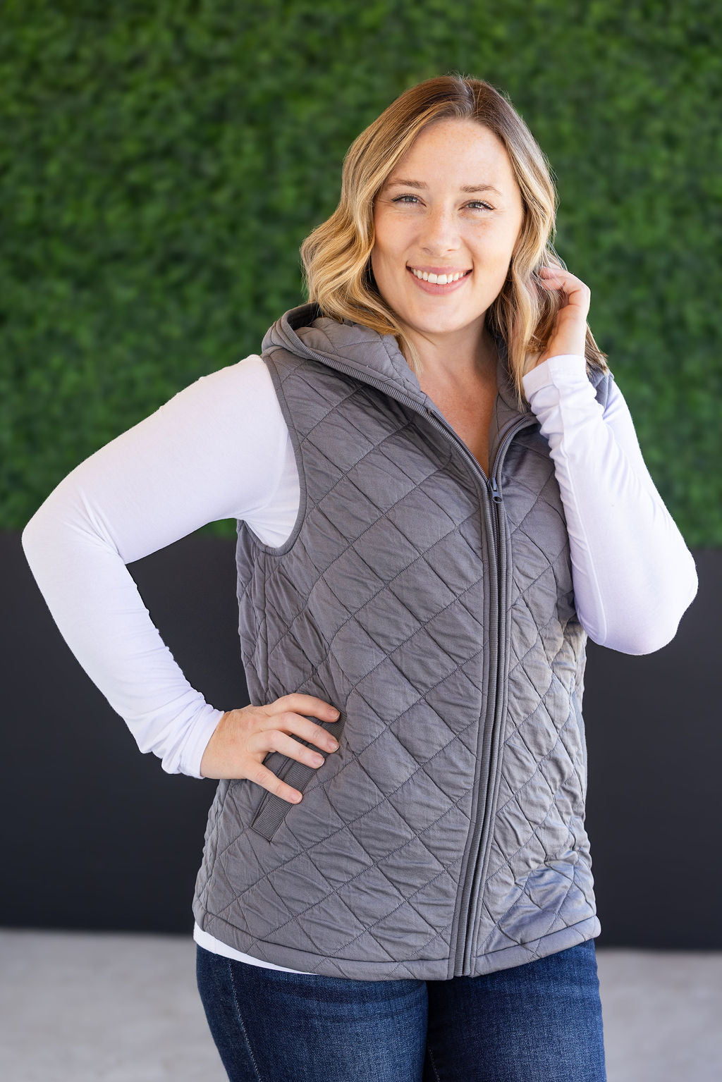 Heather Hooded Vest - Grey